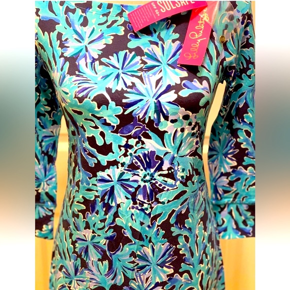 NWT LILLY PULITZER 50+ SOPHIE DRESS S BRIGHT NAVY IN TOO DEEP ENGINEERED - Picture 8 of 10